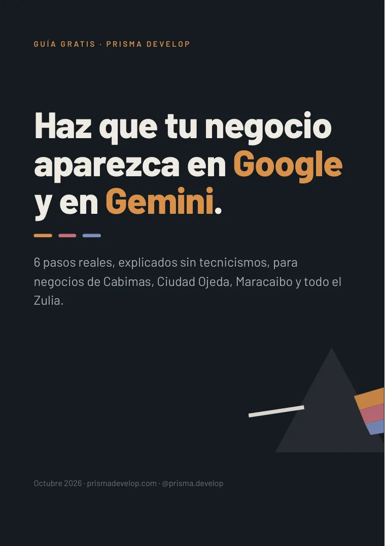Portada de la guía gratis de Prisma Develop: haz que tu negocio aparezca en Google y en Gemini