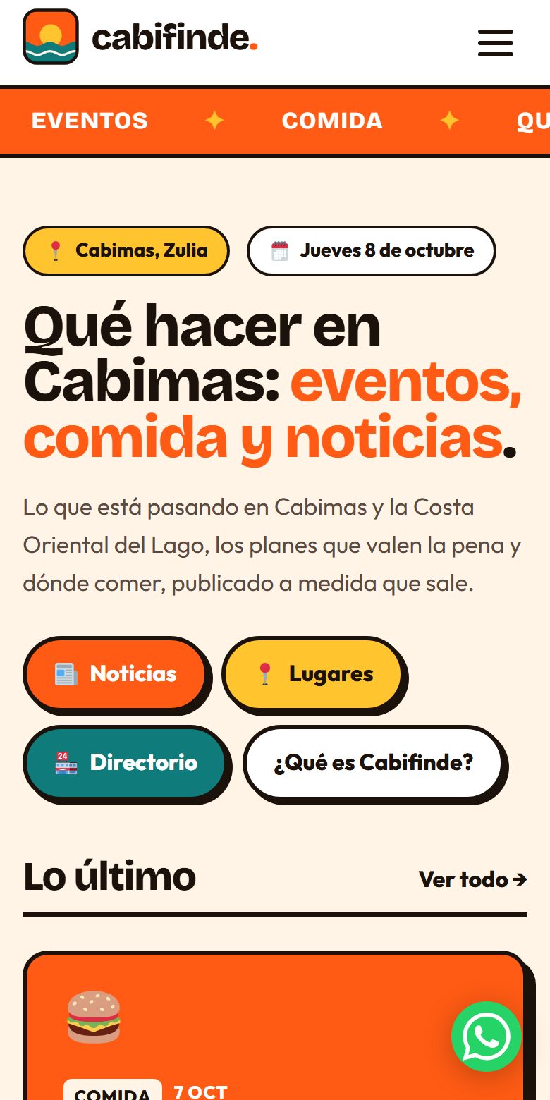 Sitio web de Cabifinde: guía local de noticias, dónde comer y qué hacer en Cabimas, Venezuela
