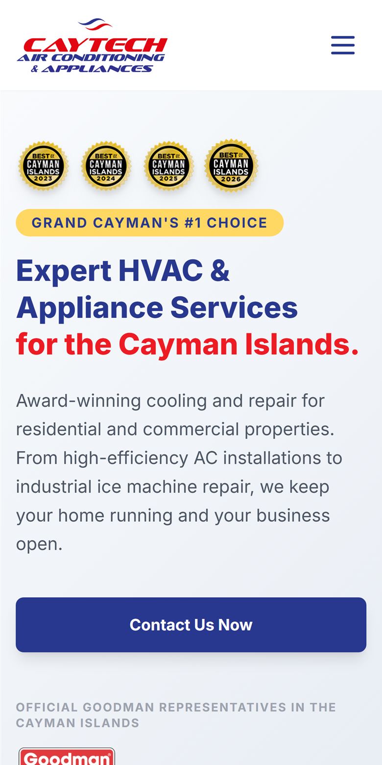Sitio web de Caytech: aire acondicionado y electrodomésticos en Islas Caimán