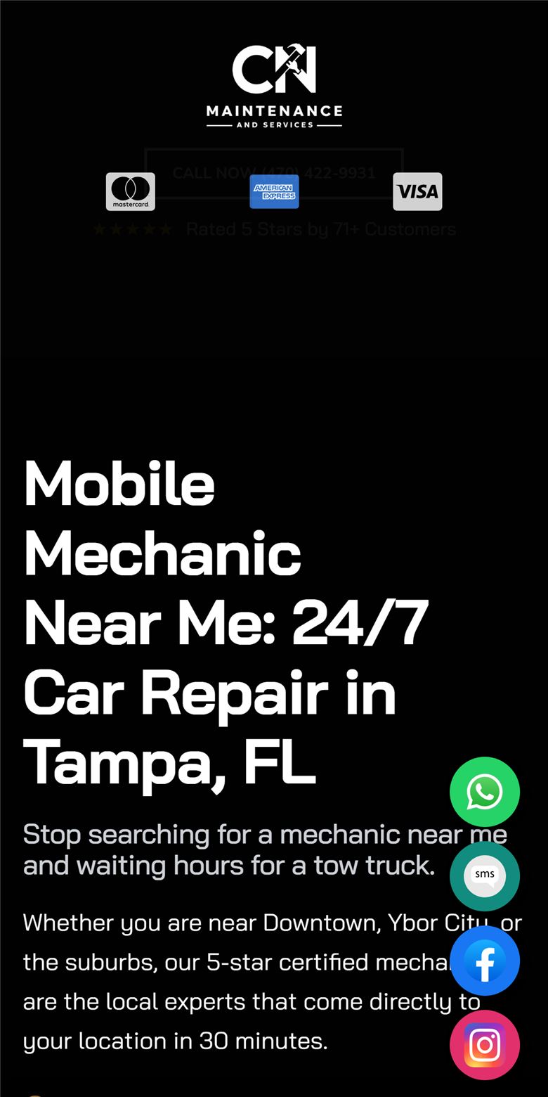 Sitio web de CN Maintenance: mecánico móvil 24/7 en Tampa, EE. UU.