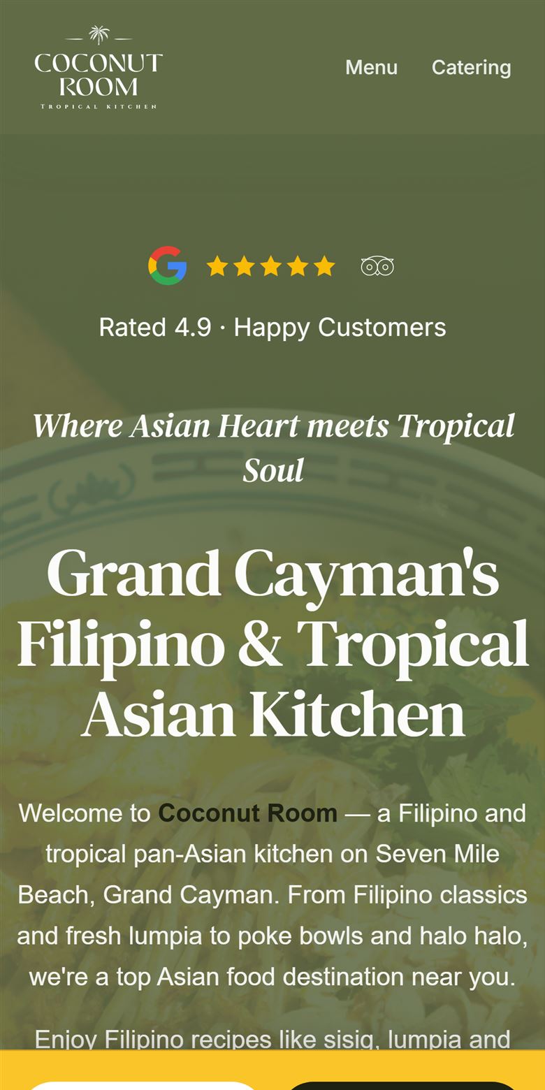 Sitio web de Coconut Room: restaurante filipino y asiático en Islas Caimán