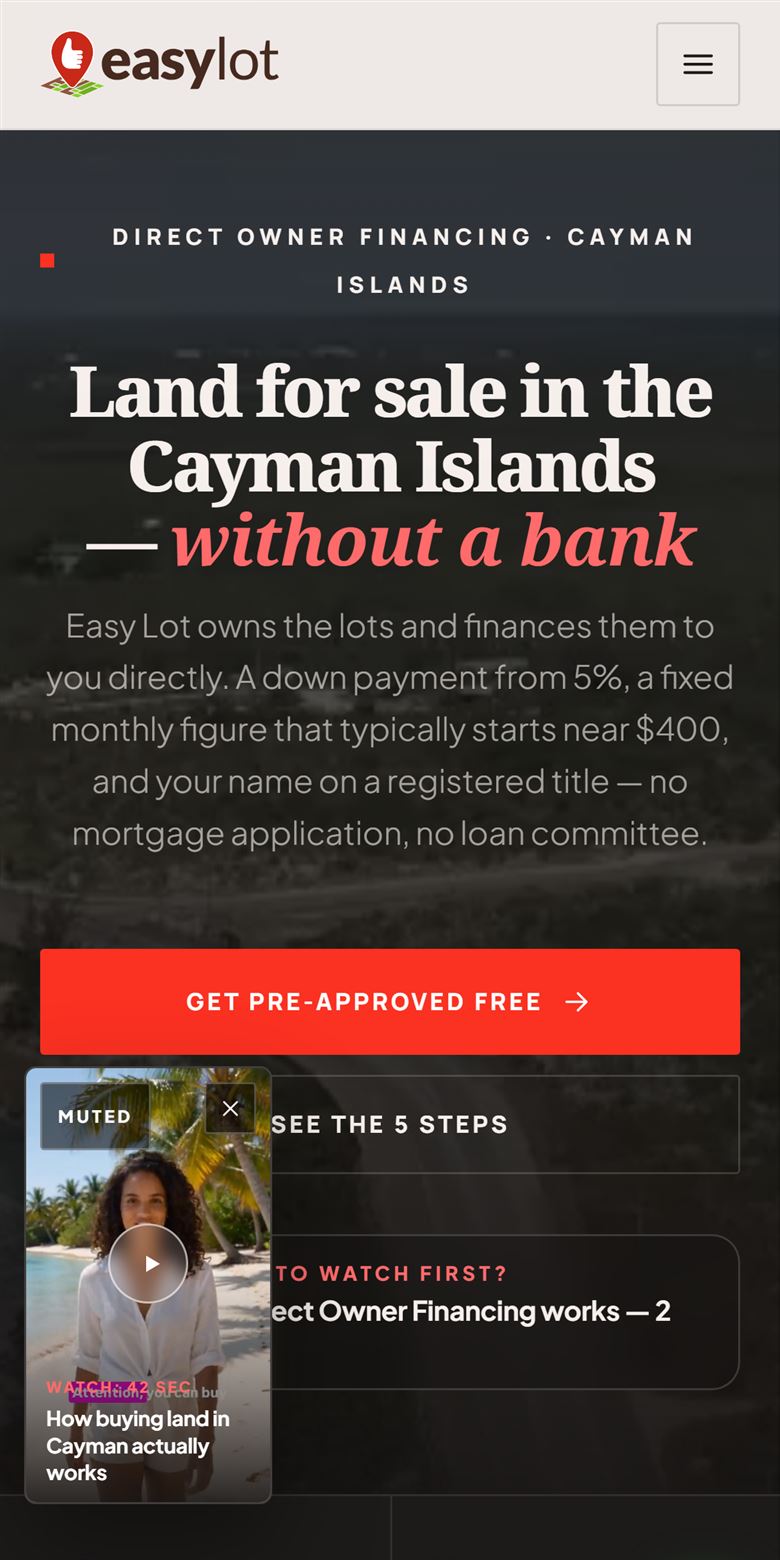 Sitio web de Easy Lot: venta de terrenos en Islas Caimán