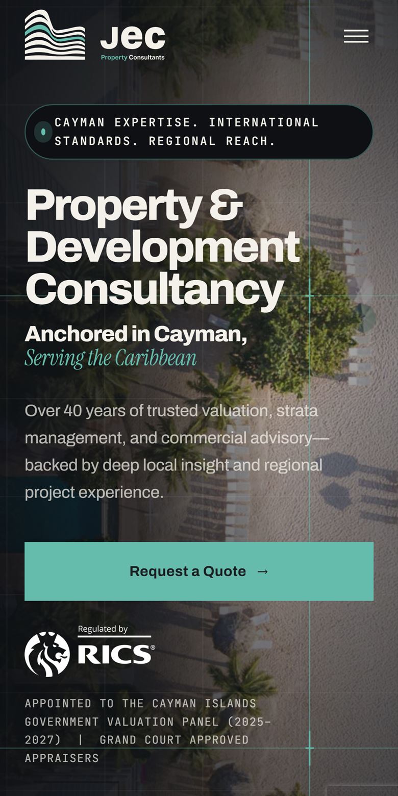 Sitio web de JEC Property Consultants: consultoría inmobiliaria en Islas Caimán
