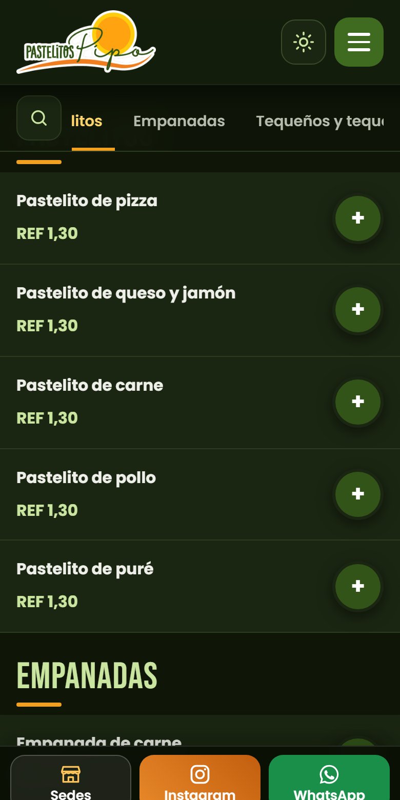 Menú de la sede Cabimas de Pastelitos Pipo con pastelitos y precios en REF