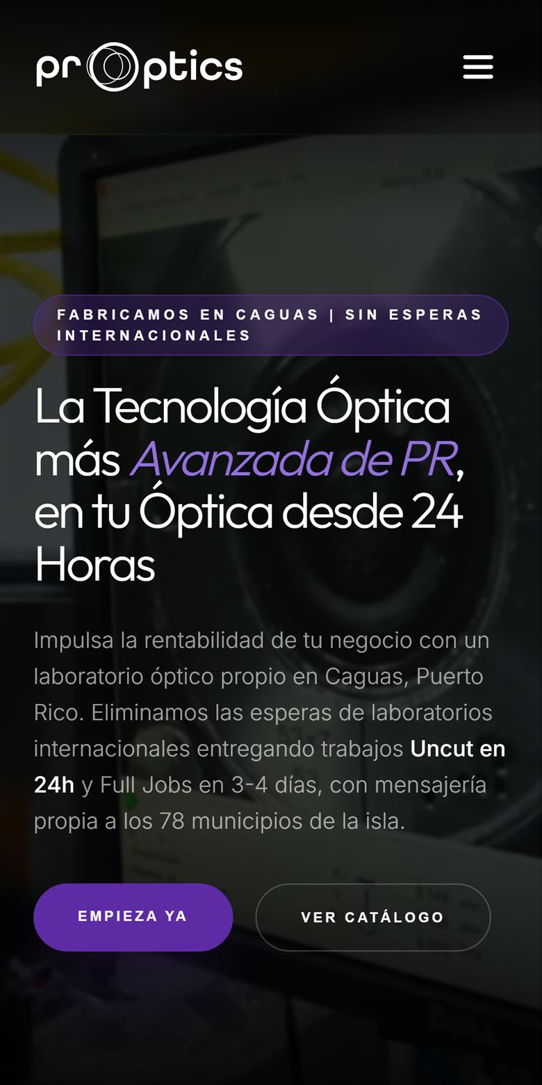 Sitio web de PR Optics: laboratorio óptico en Puerto Rico