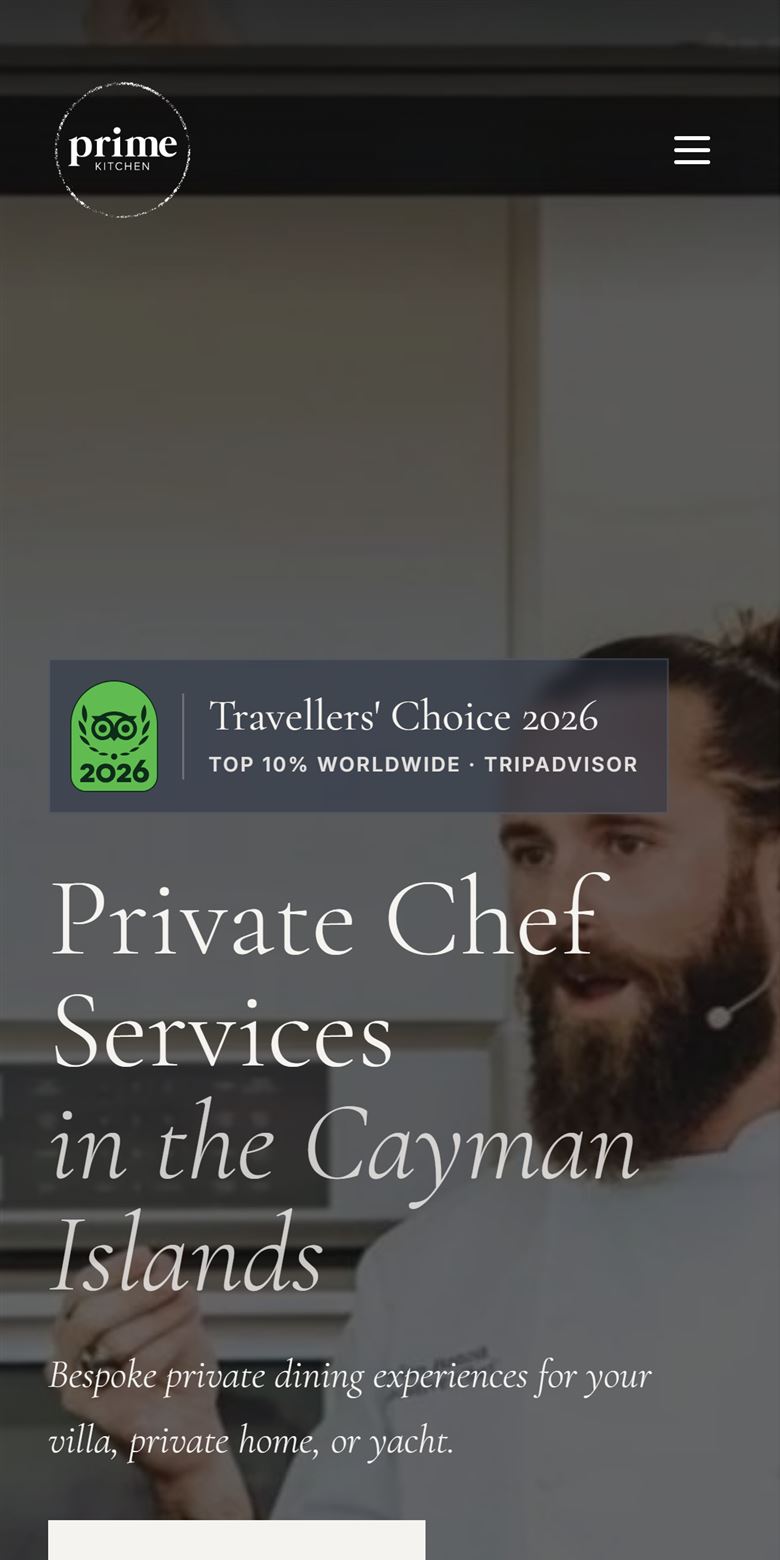 Sitio web de Prime Kitchen: chef privado y catering en Islas Caimán