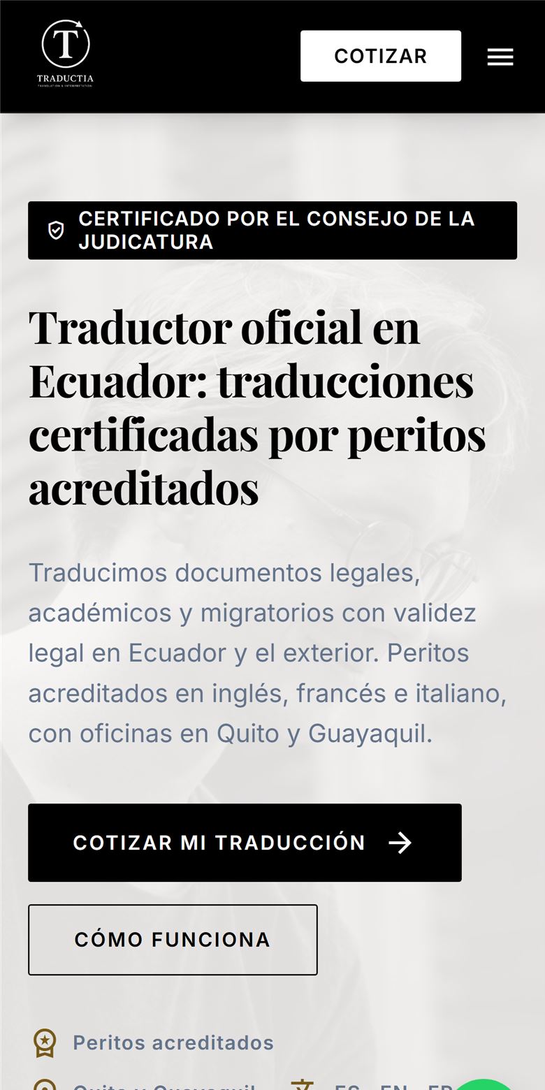 Sitio web de Traductia: traducciones oficiales certificadas en Quito y Guayaquil, Ecuador